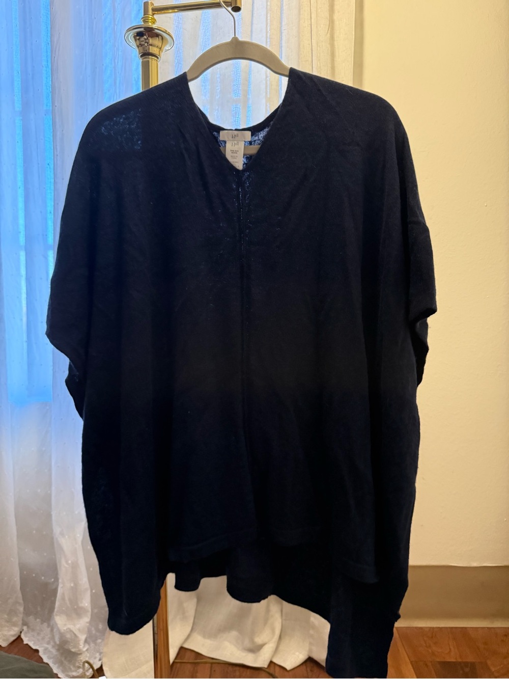 J. Jill Navy Blue Open Poncho-Style Cape Morano wool